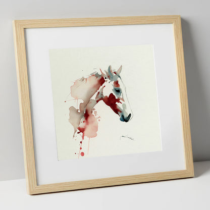Crimson Spirit horse breed art print in natural frame