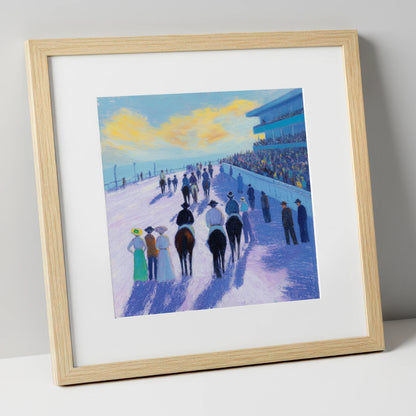 Parade Before the Post racing horse art print in natural frame