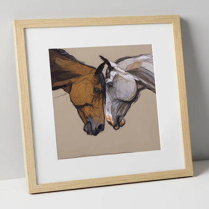 Kindred Spirits horse portrait art print in natural frame