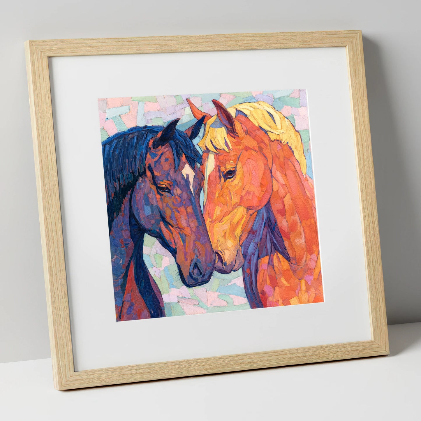 Kindred Spirits horse portrait art print in natural frame