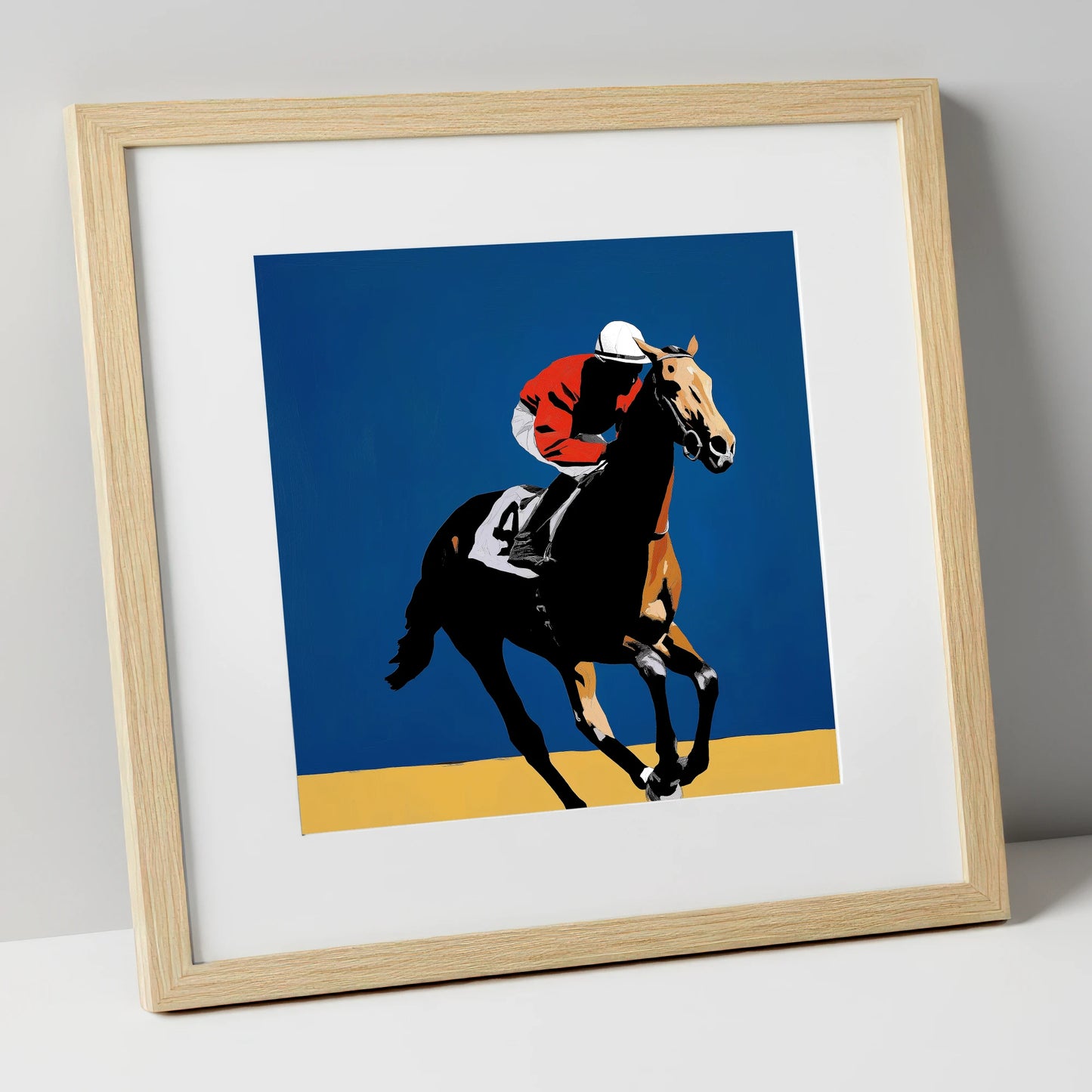 Gallop in Scarlet racing horse art print in natural frame