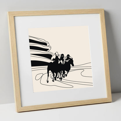 Rounding the Bend racing horse art print in natural frame