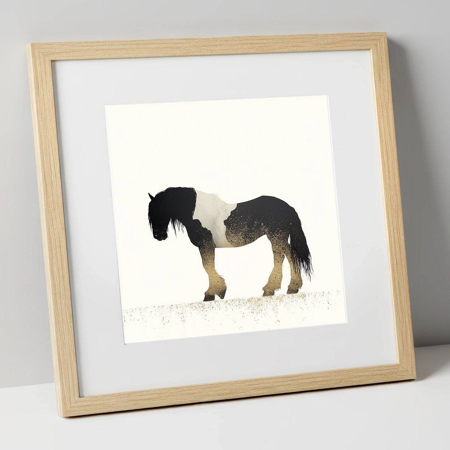 Gilded Piebald Profile horse breed art print in natural frame