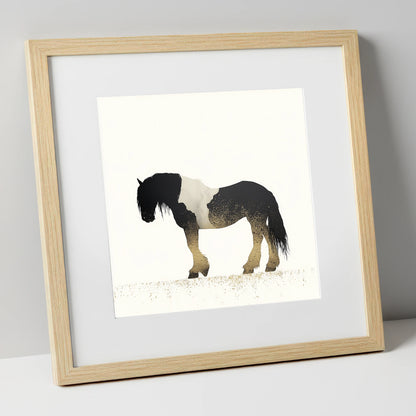 Gilded Piebald Profile horse breed art print in natural frame