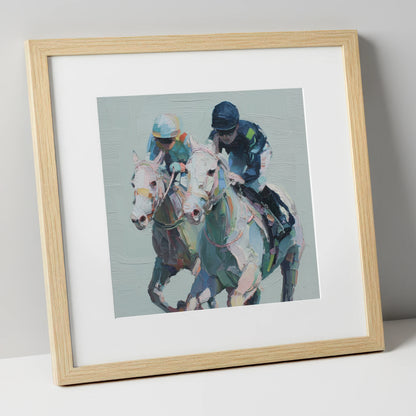 The Final Furlong racing horse art print in natural frame