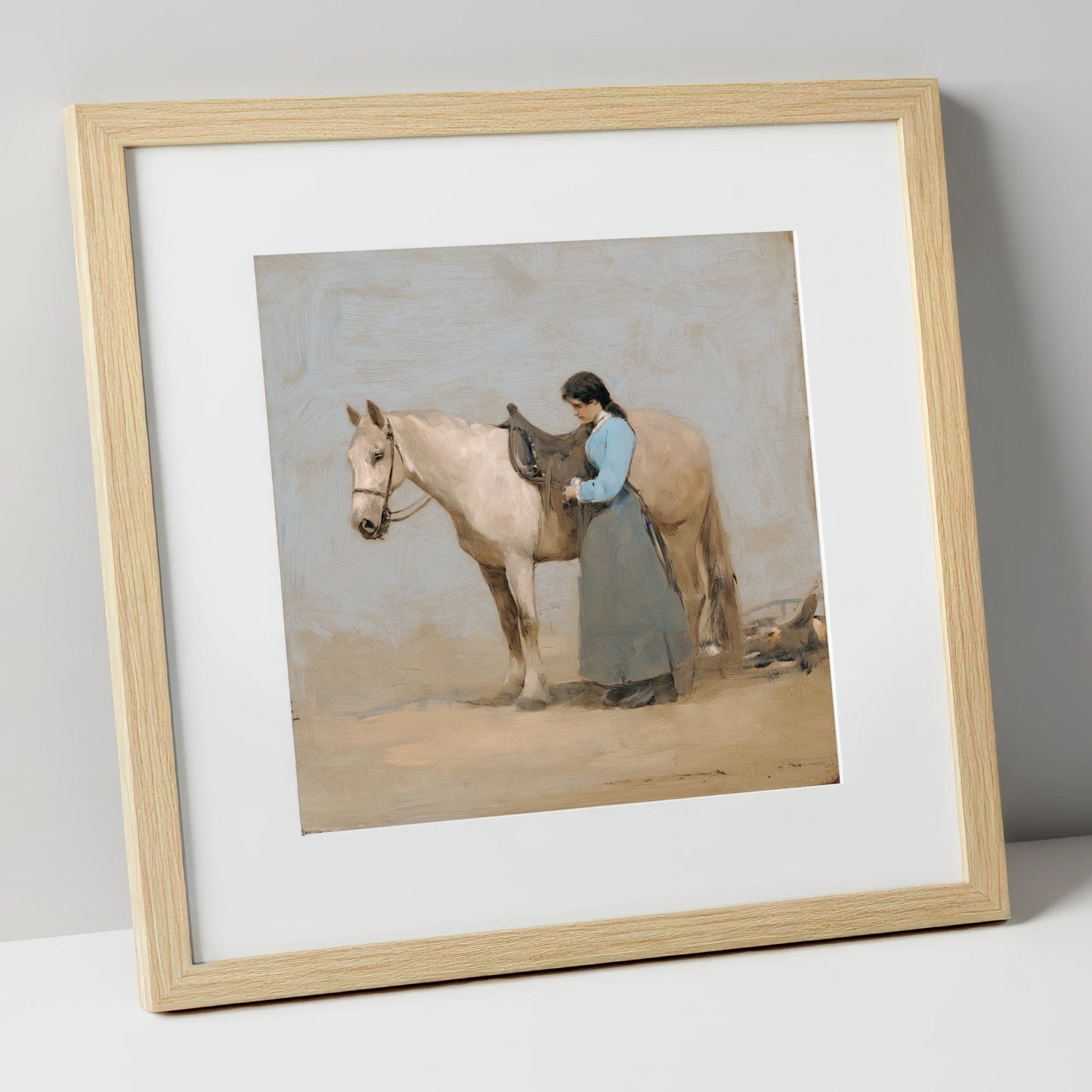 Gentle Preparations horse & rider art print in natural frame
