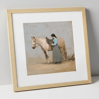 Gentle Preparations horse & rider art print in natural frame