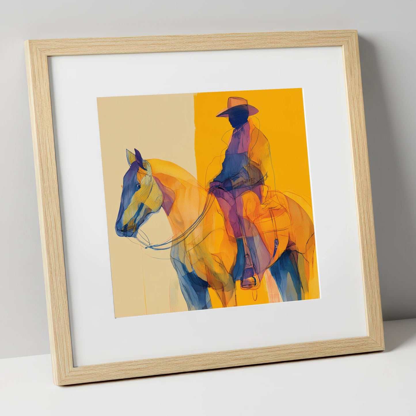 Vivid Western Contours western horse art print in natural frame