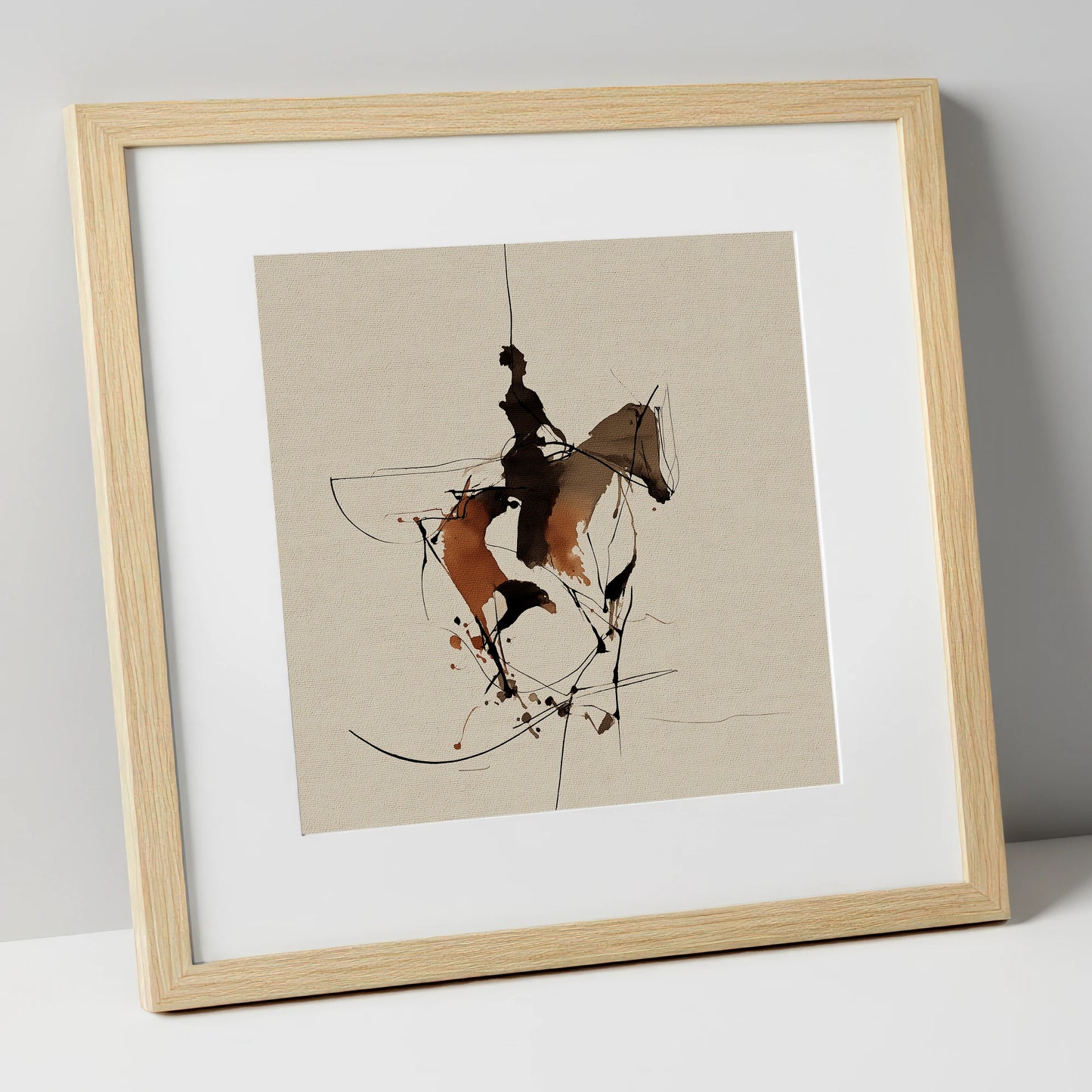 Dynamic Equestrian Harmony horse & rider art print in natural frame