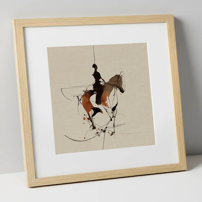 Dynamic Equestrian Harmony horse & rider art print in natural frame