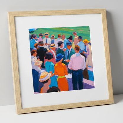 Colours of the Enclosure racing horse art print in natural frame