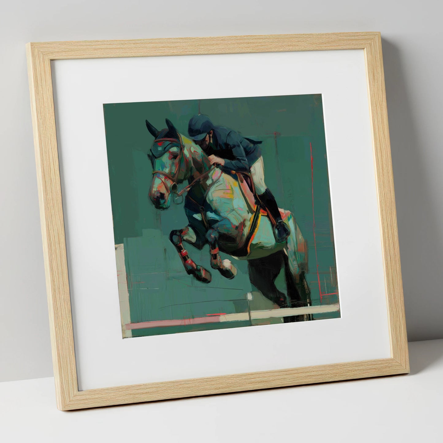 The Perfect Clearance show jumping horse art print in natural frame