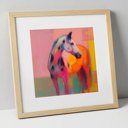 Vibrant Appaloosa horse breed art print in natural frame