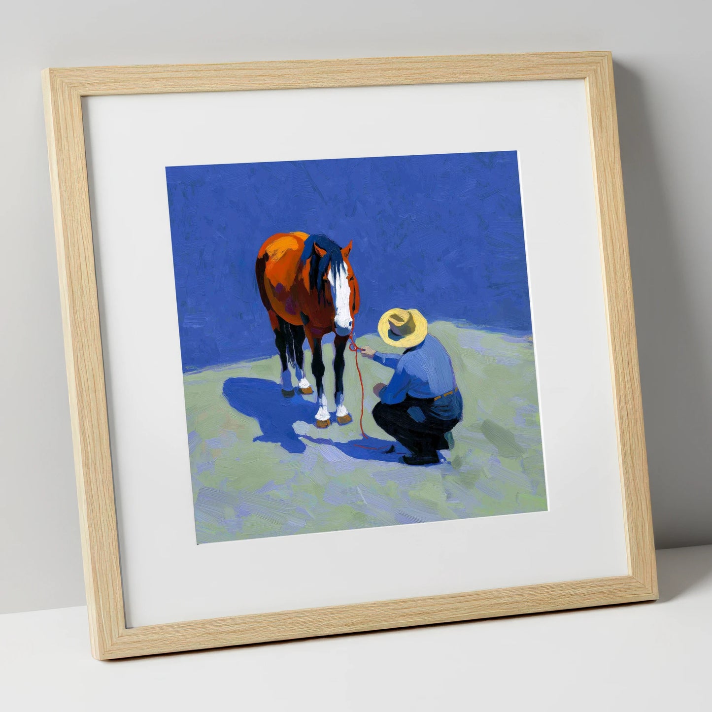 Sunlit Western Bond western horse art print in natural frame