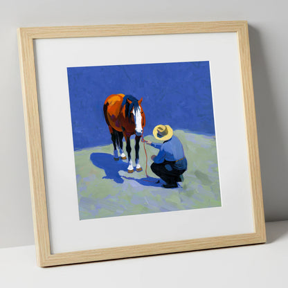 Sunlit Western Bond western horse art print in natural frame