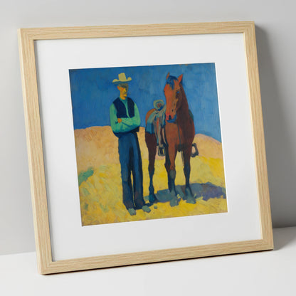 High Noon Shadows western horse art print in natural frame