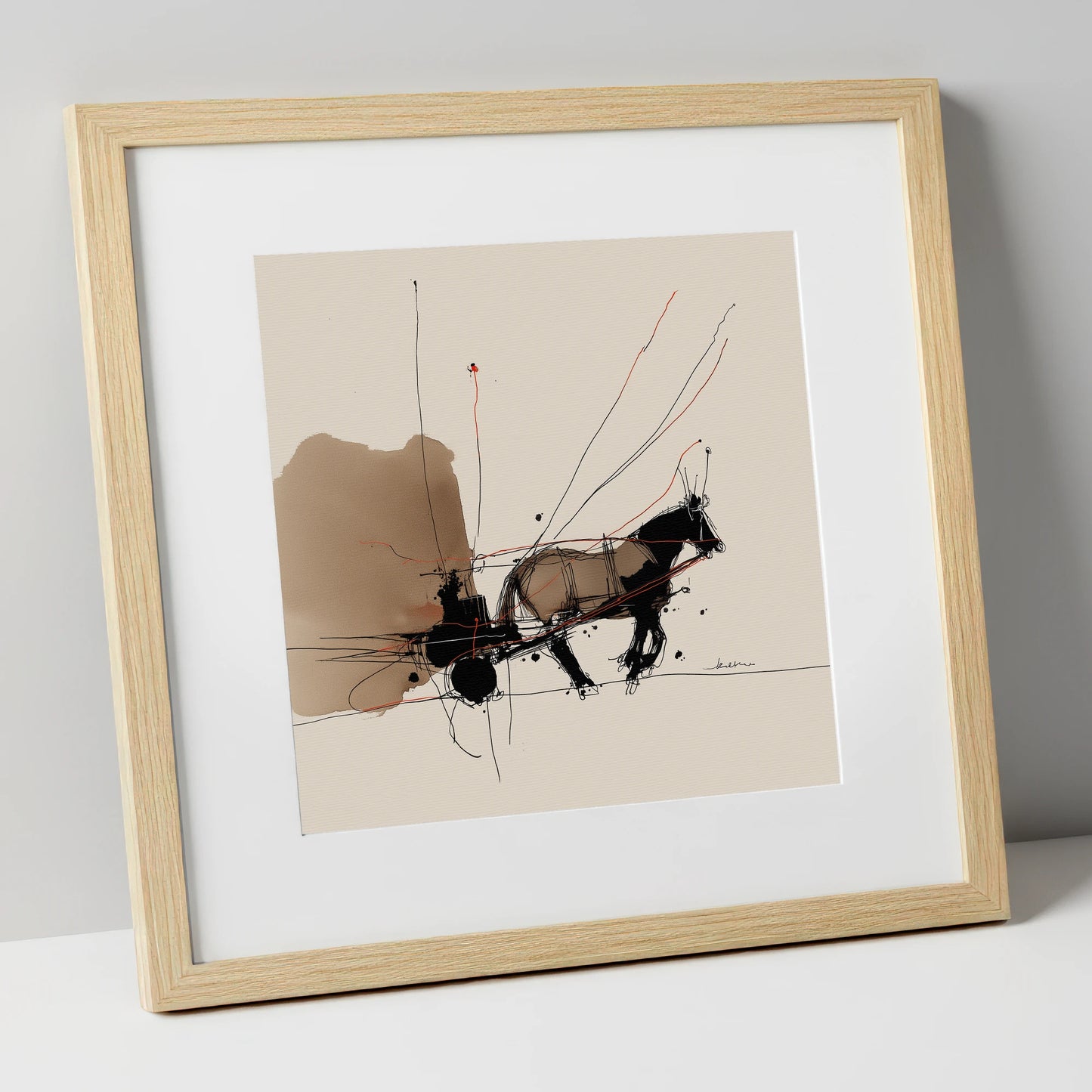 Harnessed Motion working horse art print in natural frame