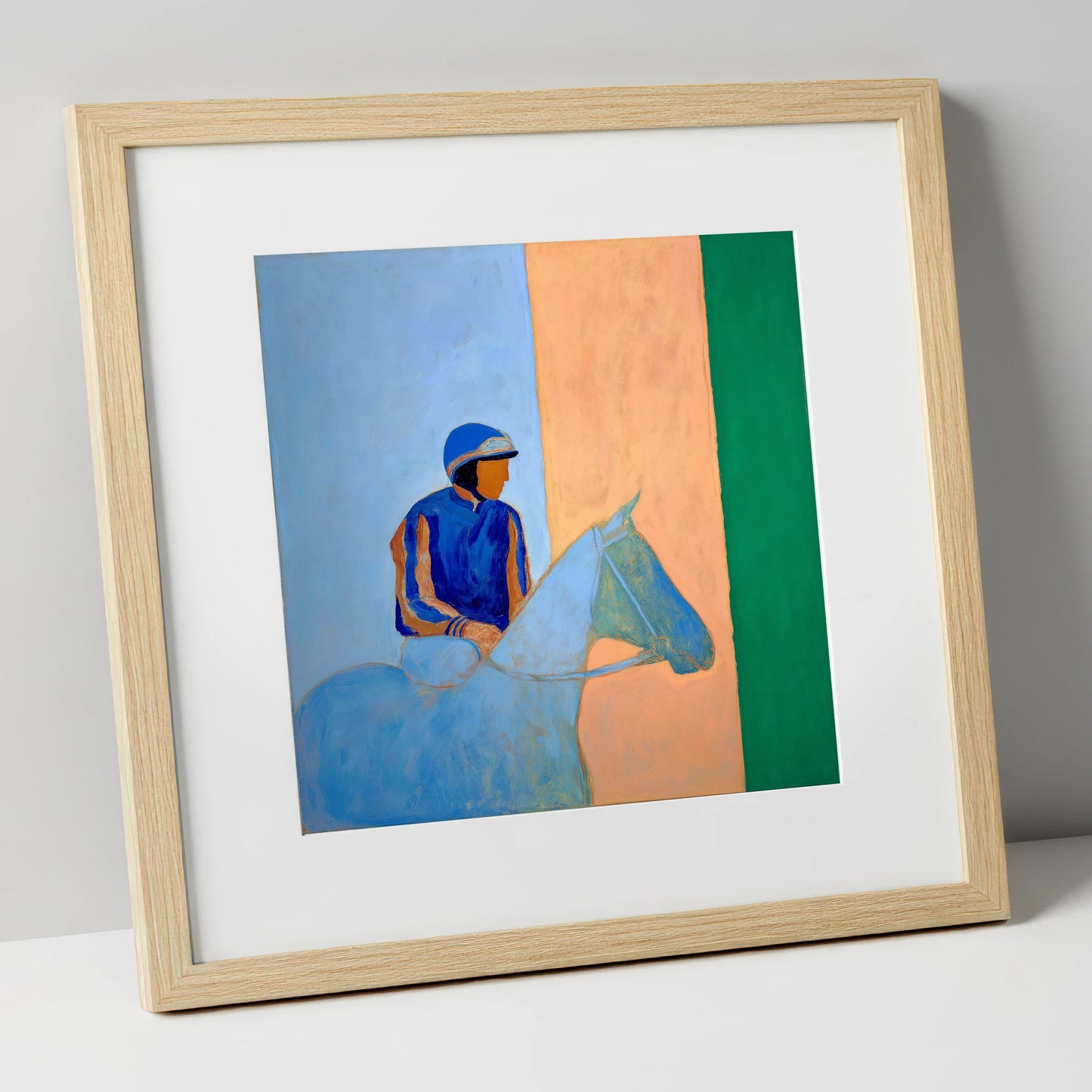 Paddock Serenity racing horse art print in natural frame