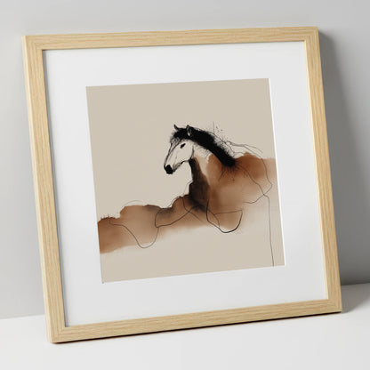 Fluid Sepia Profile horse portrait art print in natural frame