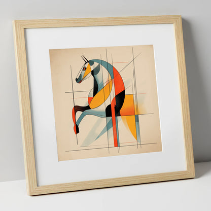 Structural Stride racing horse art print in natural frame