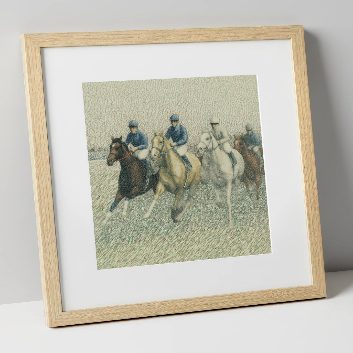 The Classic Field racing horse art print in natural frame