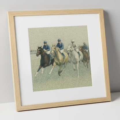 The Classic Field racing horse art print in natural frame
