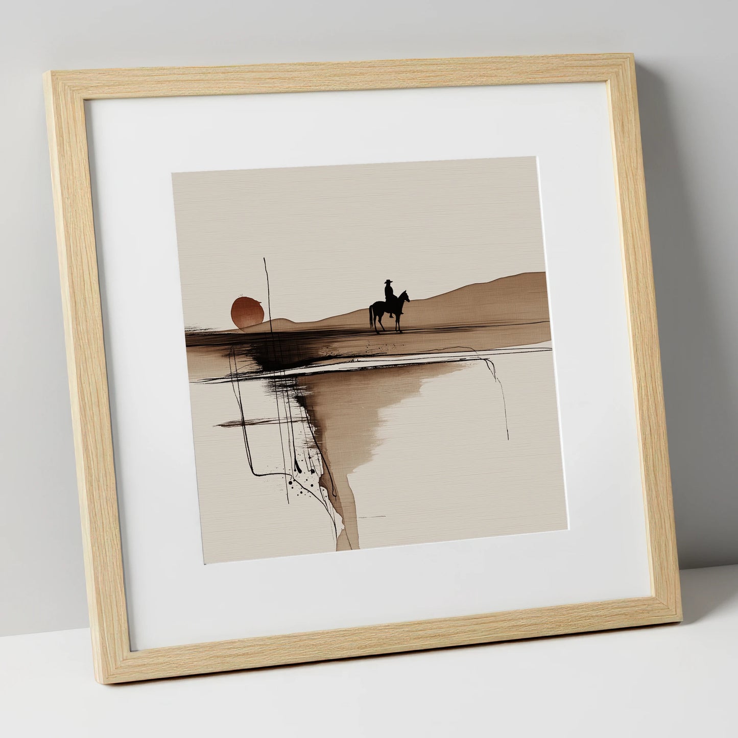 The Quiet Range western horse art print in natural frame