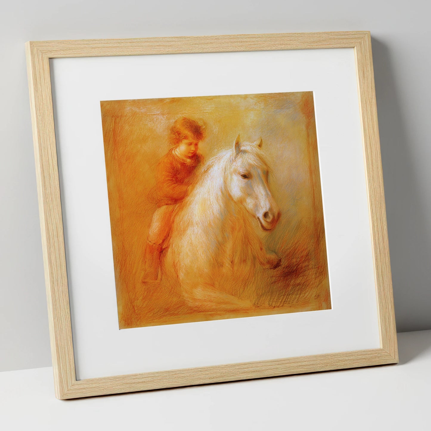 The Bareback Bond horse & rider art print in natural frame