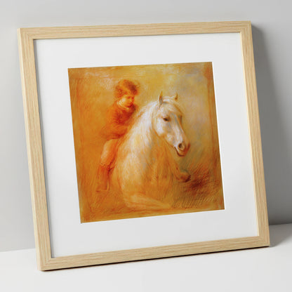 The Bareback Bond horse & rider art print in natural frame