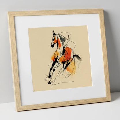 Fluid Amber Spirit horse breed art print in natural frame
