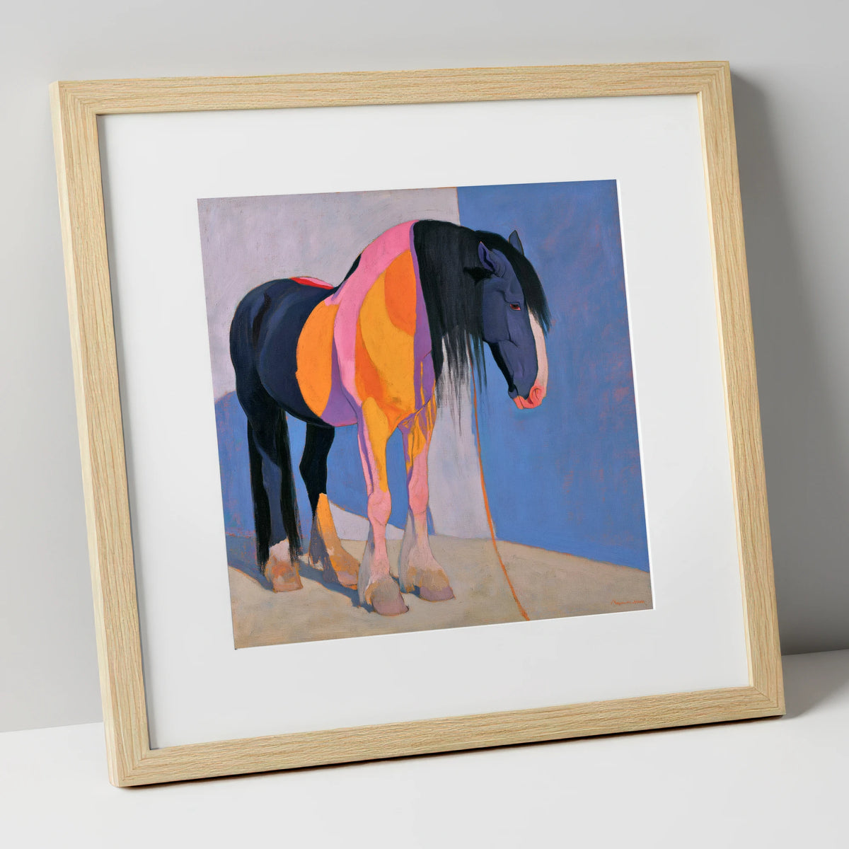 Vibrant Abstract Heavy Horse horse breed art print in natural frame