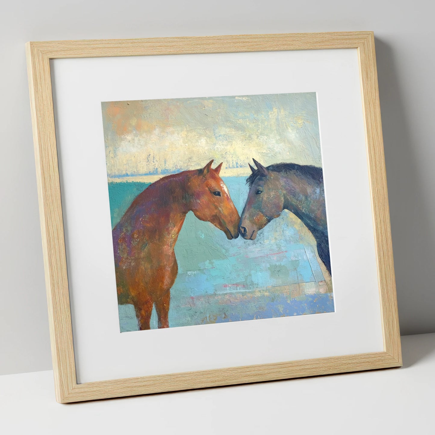 Kindred Spirits horse portrait art print in natural frame