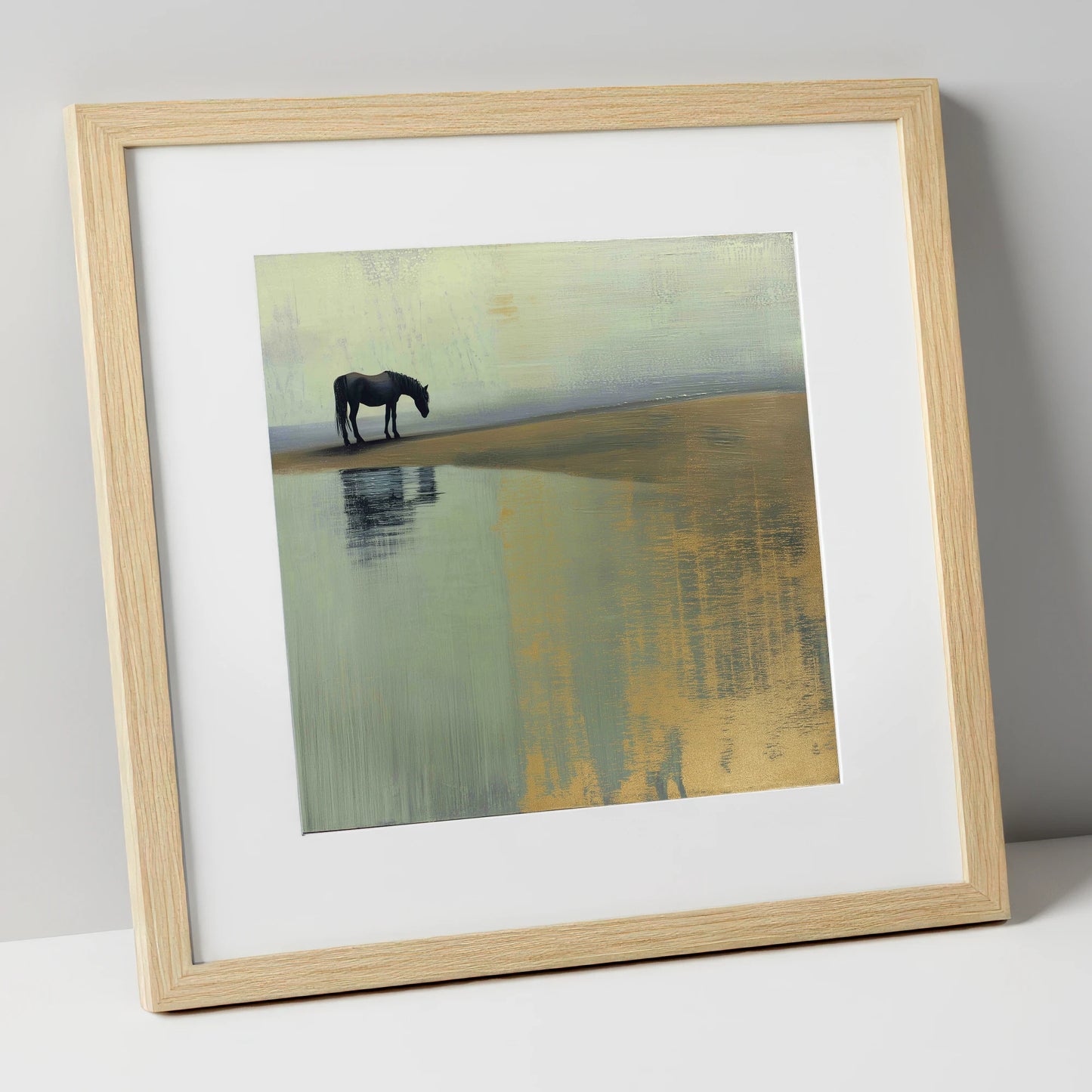 The Gilded Estuary horse landscape art print in natural frame