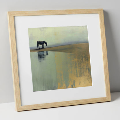 The Gilded Estuary horse landscape art print in natural frame
