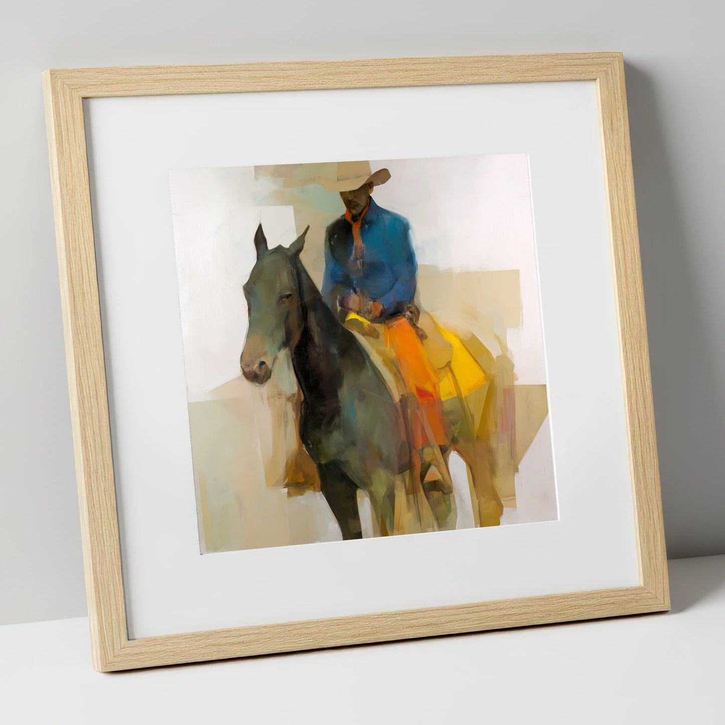 Painted Desert Rider western horse art print in natural frame