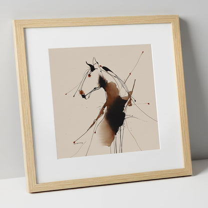 Fluid Equine Silhouette horse portrait art print in natural frame