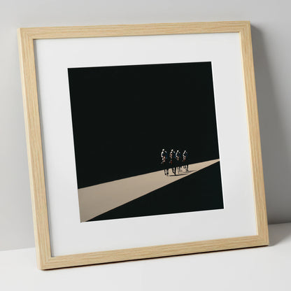 Out of the Shadows racing horse art print in natural frame