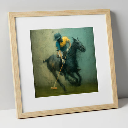 Midfield Strike polo horse art print in natural frame