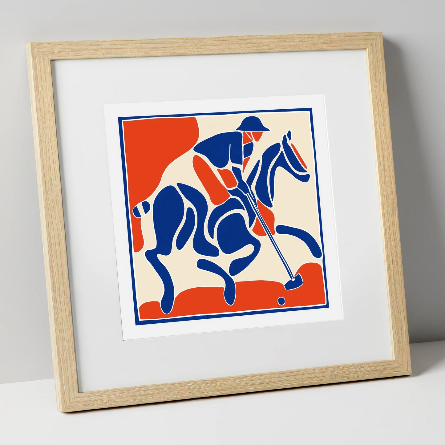The Decisive Strike polo horse art print in natural frame