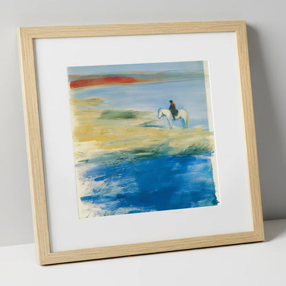 Coastal Solitude beach horse art print in natural frame