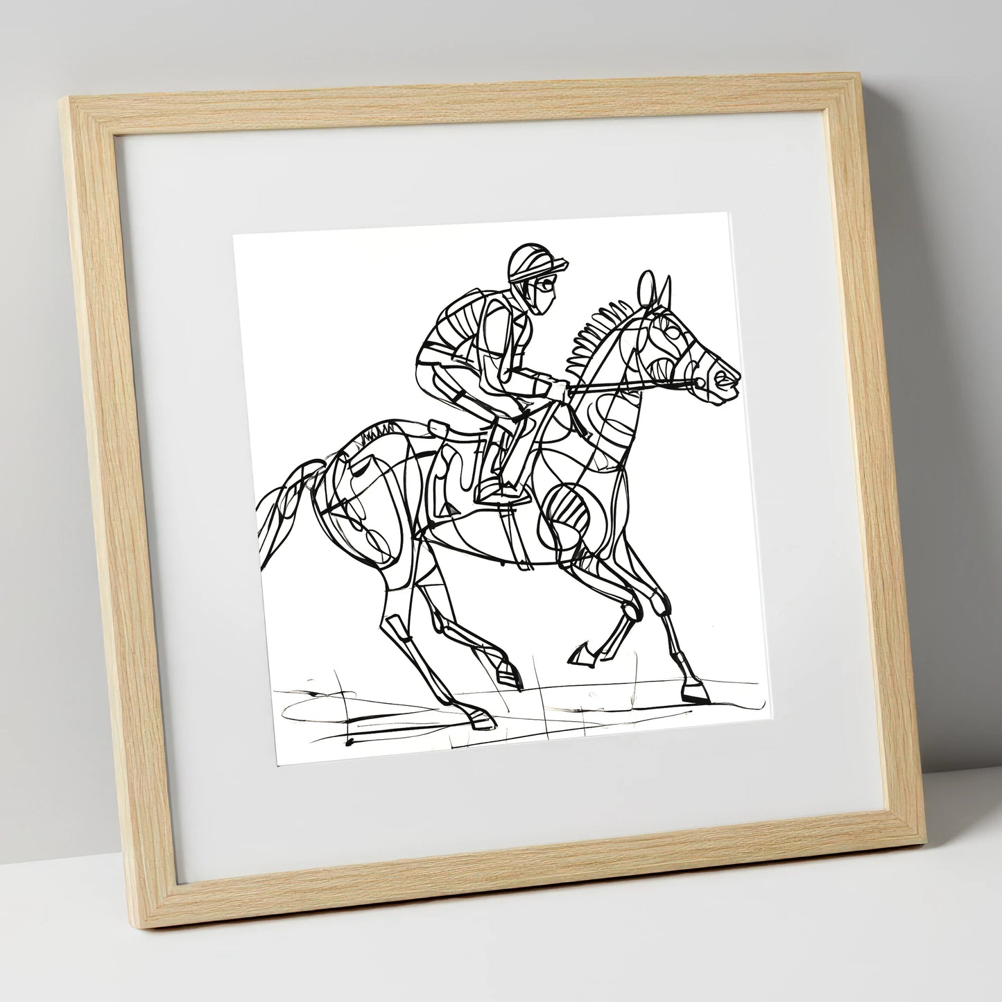 Geometry of Speed racing horse art print in natural frame