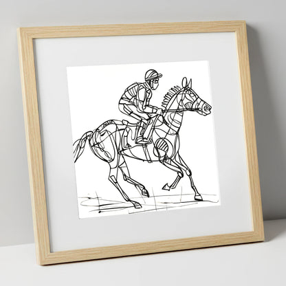 Geometry of Speed racing horse art print in natural frame