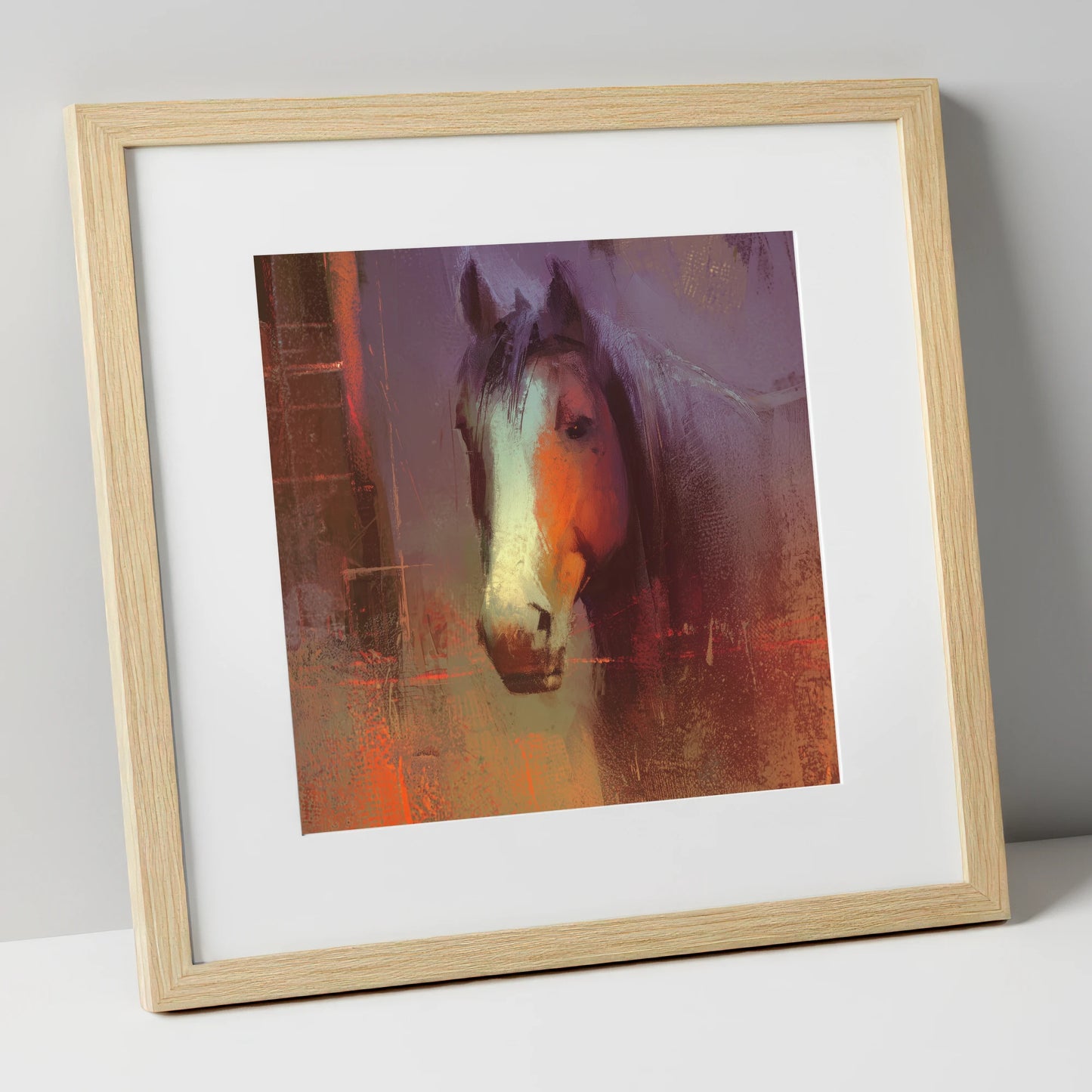 Ember and Violet Portrait horse portrait art print in natural frame