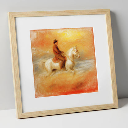 Sundown on the Plains western horse art print in natural frame