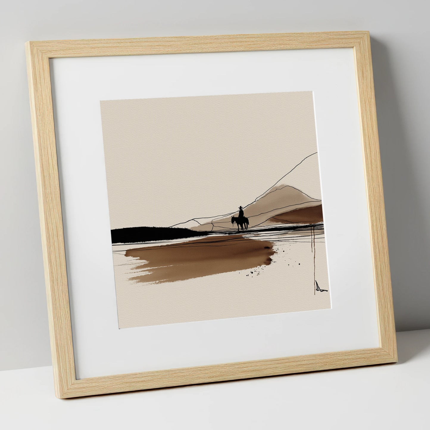 Frontier Silhouette western horse art print in natural frame