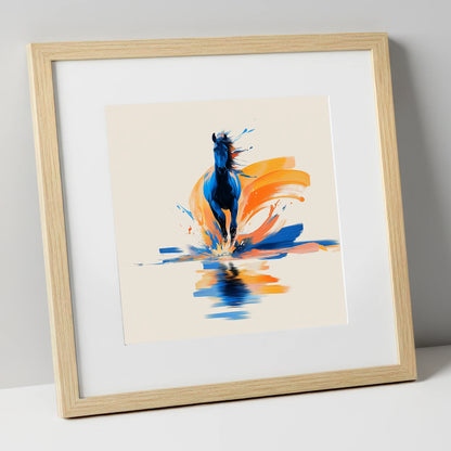 Sapphire Surge wild horses art print in natural frame