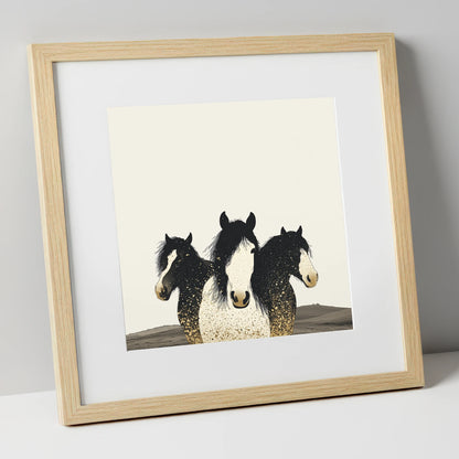 Gilded Companions horse landscape art print in natural frame