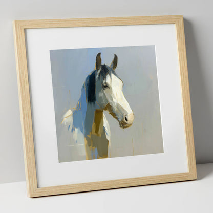 Luminous Morning Watch horse portrait art print in natural frame
