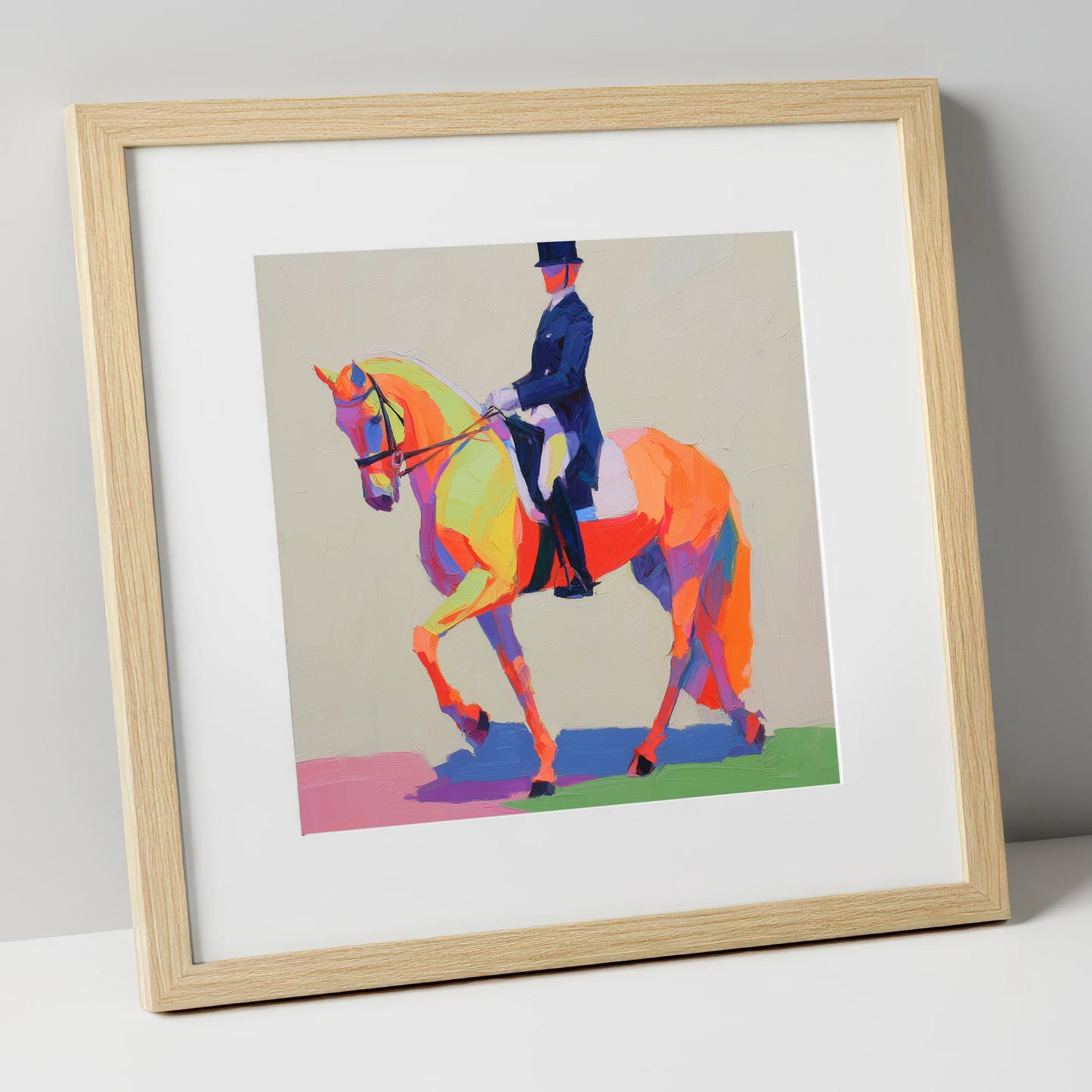 Vivid Dressage Rhythm dressage horse art print in natural frame