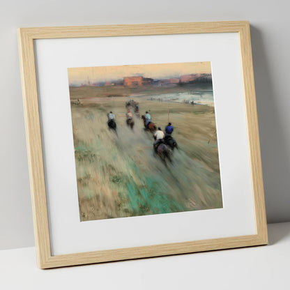 The Beach Chukka polo horse art print in natural frame